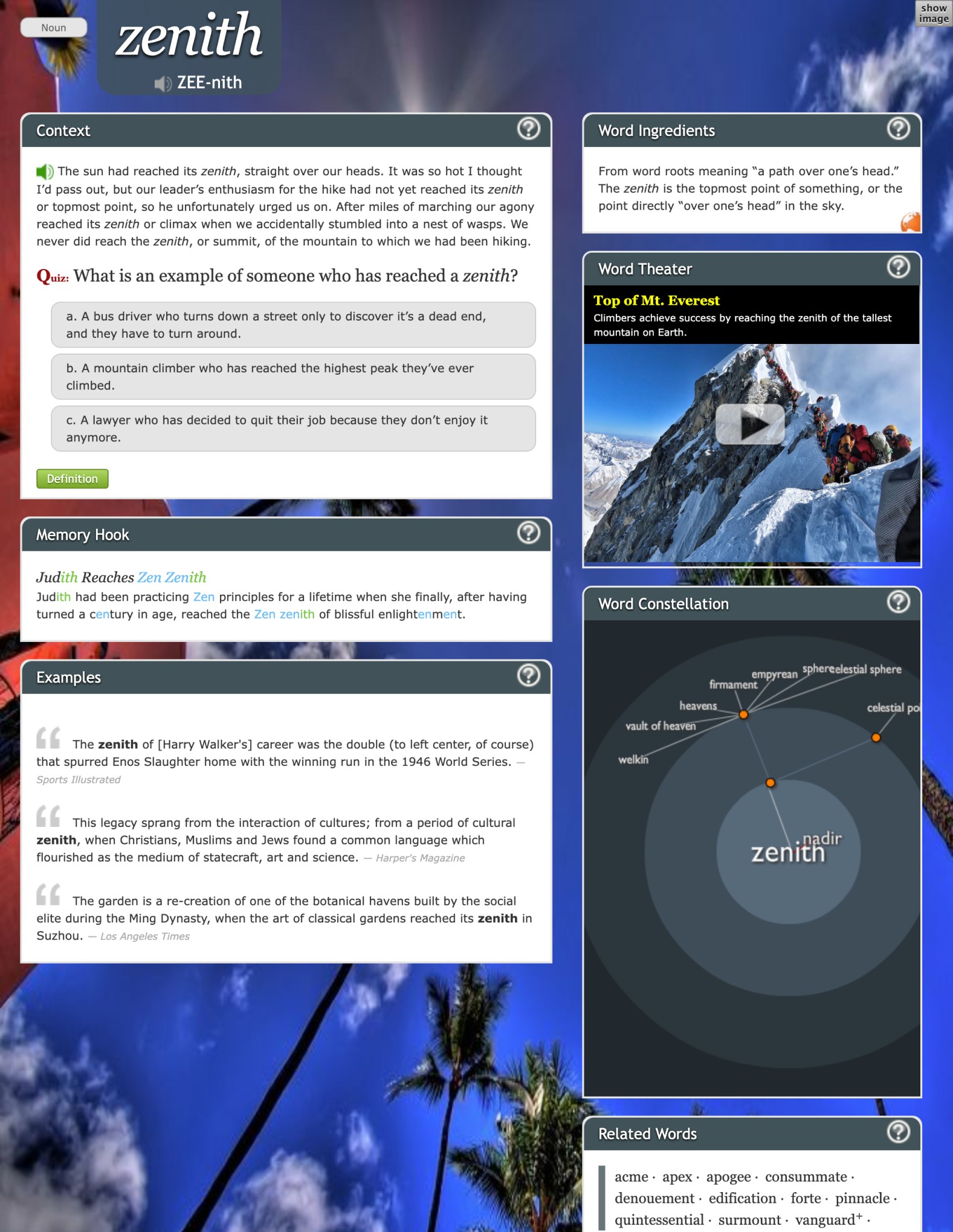 Zenith word page